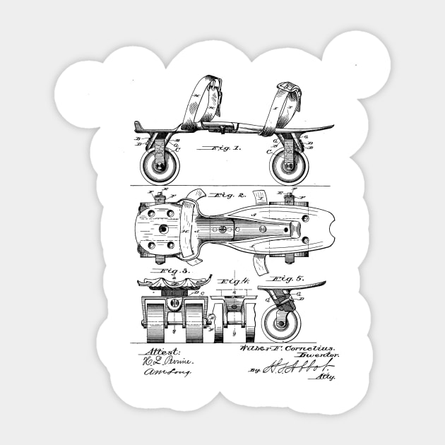 Roller-Skate Design Patent Drawing Sticker by TheYoungDesigns